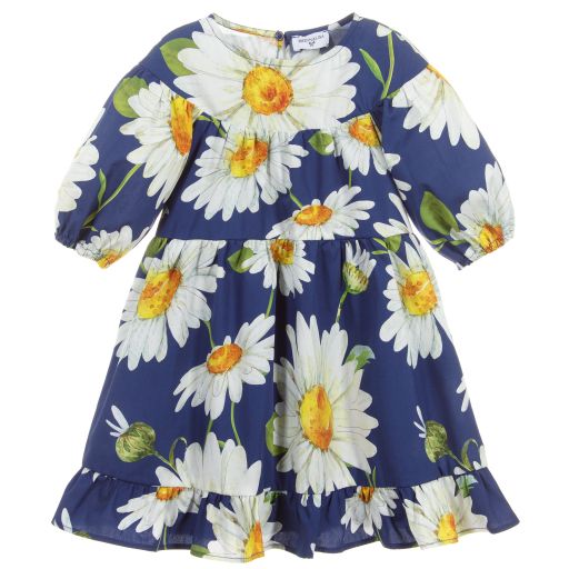 Monnalisa-Girls Blue Cotton Daisy Dress | Childrensalon Outlet
