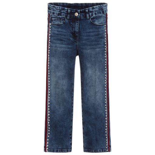 Monnalisa Chic-Girls Blue Cotton Denim Jeans | Childrensalon Outlet