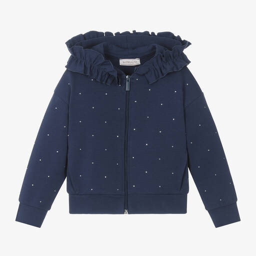 Monnalisa-Girls Blue Cotton Diamanté Zip-Up Top | Childrensalon Outlet