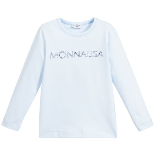 Monnalisa-Girls Blue Cotton Logo Top | Childrensalon Outlet
