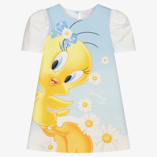 Monnalisa-Girls Blue Crêpe Tweety Dress | Childrensalon Outlet