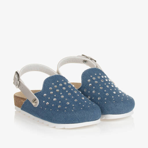 Monnalisa-Girls Blue Denim & Diamanté Sandals | Childrensalon Outlet