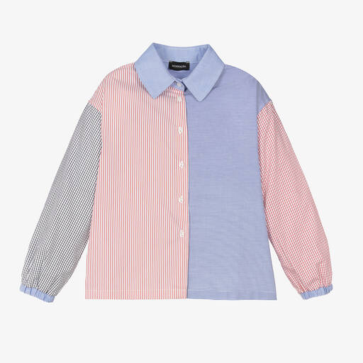 Monnalisa-Розово-голубая блузка из хлопка | Childrensalon Outlet