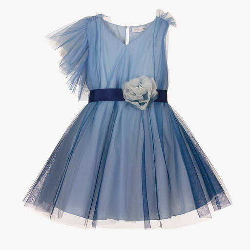 Monnalisa Шик-Голубое платье из тюля с рюшами | Childrensalon Outlet