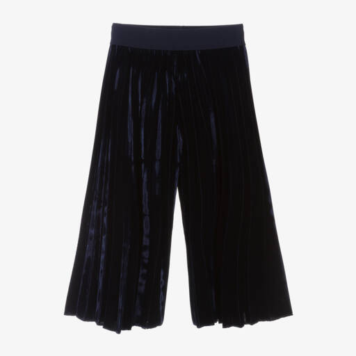 Monnalisa-Girls Blue Velvet Pleat Trousers | Childrensalon Outlet