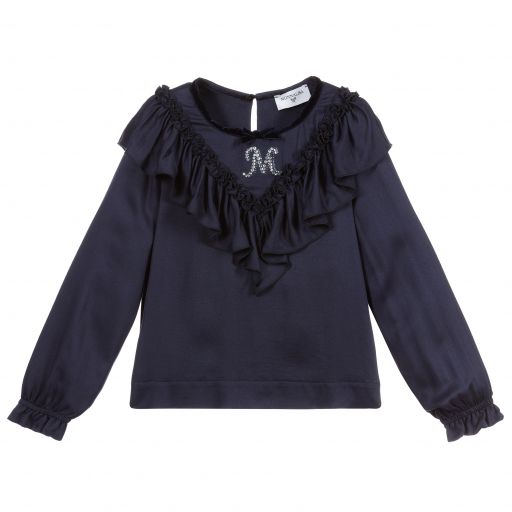 Monnalisa-Girls Blue Viscose Blouse | Childrensalon Outlet