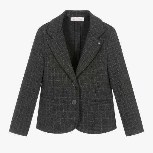 Monnalisa-Girls Charcoal Check Jersey Blazer | Childrensalon Outlet