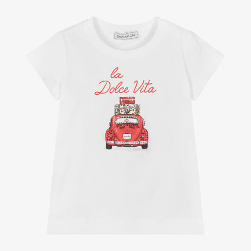 Monnalisa-Girls Classic White Car Tee | Childrensalon Outlet