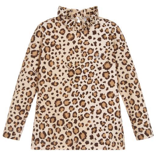Monnalisa-Girls Cotton Leopard Print Top | Childrensalon Outlet