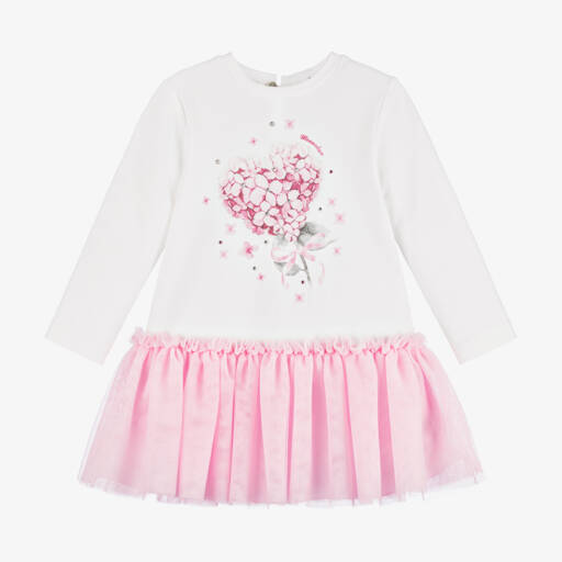 Monnalisa-Girls Cream Jersey & Blush Tulle Dress | Childrensalon Outlet