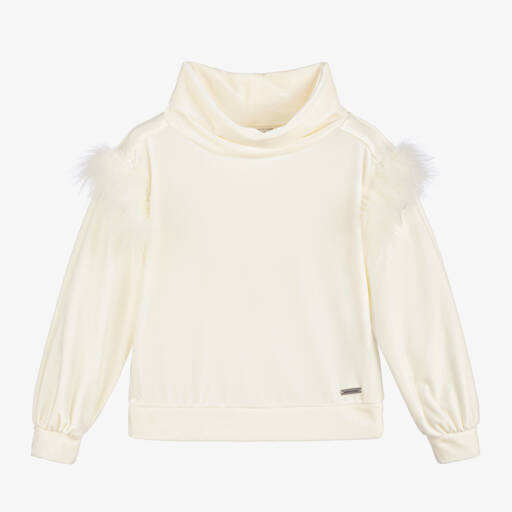 Monnalisa-Girls Cream Velour Pullover | Childrensalon Outlet