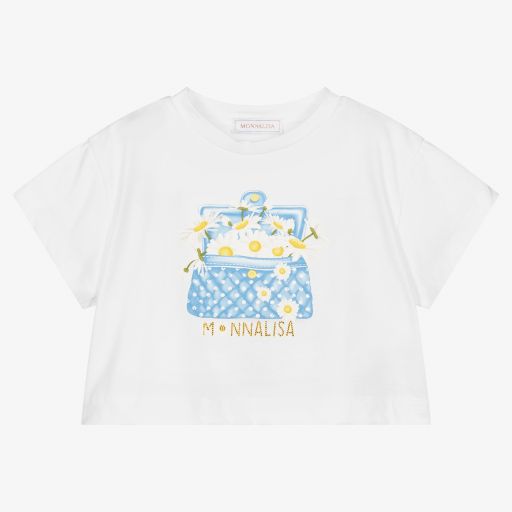 Monnalisa-Girls Cropped White T-Shirt | Childrensalon Outlet