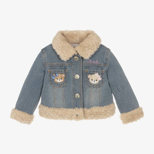Monnalisa-Girls Denim Jacket with Teddy Details | Childrensalon Outlet