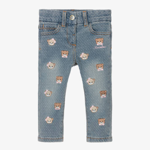 Monnalisa-Girls Denim Jeans with Teddy Embroidery | Childrensalon Outlet