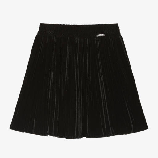 Monnalisa-Girls Ebony Velour Pleated Skirt | Childrensalon Outlet