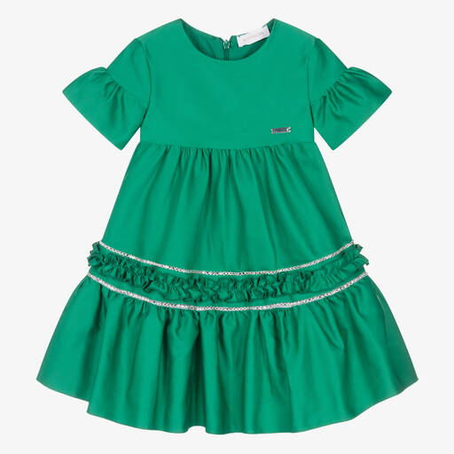 Monnalisa Chic-Изумрудно-зеленое платье из тафты со стразами  | Childrensalon Outlet