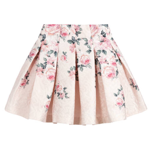 Monnalisa Chic-تنورة جاكار وردية مزينة بالزهور للبنات | Childrensalon Outlet