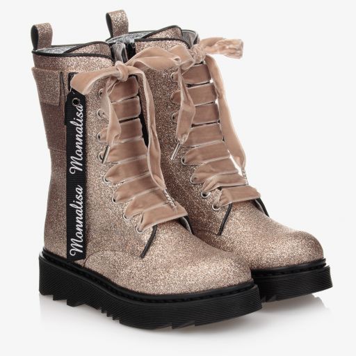 Monnalisa-Goldfarbene Glitzerstiefel (M) | Childrensalon Outlet