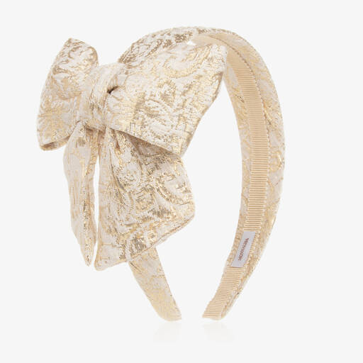 Monnalisa-Girls Gold Jacquard Bow Hairband | Childrensalon Outlet
