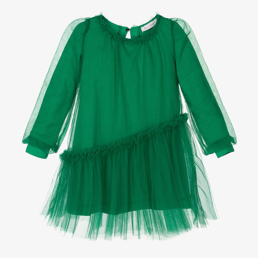 Monnalisa-Girls Green Tulle & Jersey Dress | Childrensalon Outlet