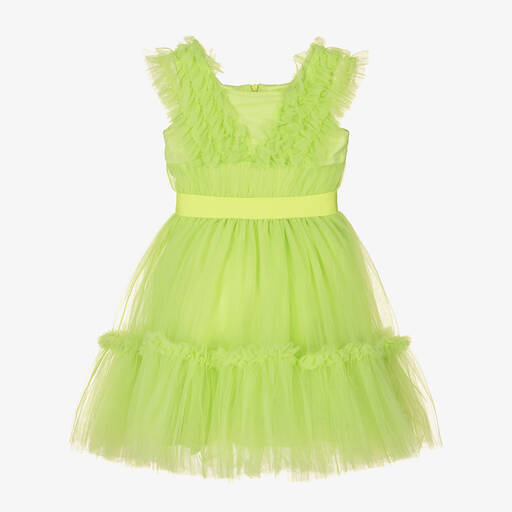 Monnalisa-Girls Green Tulle Ruffle Dress | Childrensalon Outlet