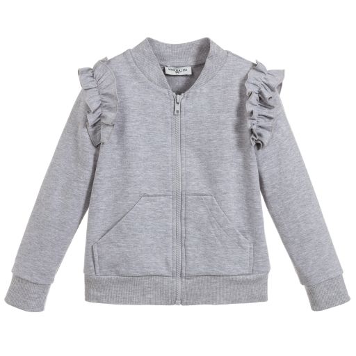 Monnalisa-Girls Grey Cotton Zip-Up Top | Childrensalon Outlet