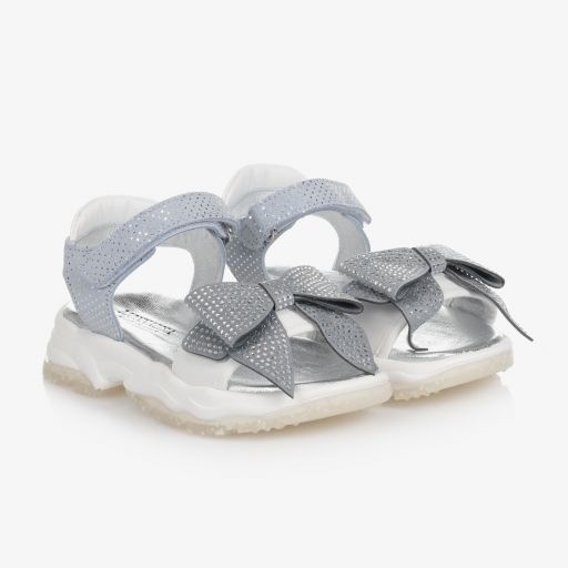 Monnalisa-Girls Grey Leather Sandals  | Childrensalon Outlet