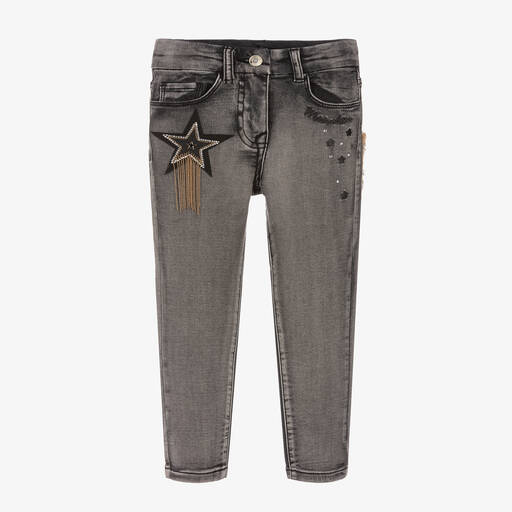 Monnalisa-Girls Grey Star Cotton Jeans | Childrensalon Outlet