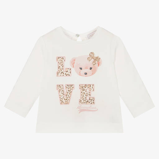 Monnalisa-Girls Ivory Bear Love Top | Childrensalon Outlet