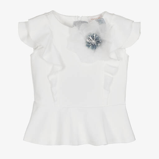 Monnalisa Chic-Girls Ivory & Blue Floral Corsage Blouse | Childrensalon Outlet