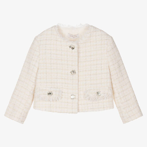 Monnalisa Chic-Girls Ivory Bouclé Tweed Jacket | Childrensalon Outlet