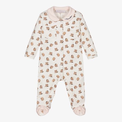 Monnalisa-Girls Ivory Cotton Babygrow  | Childrensalon Outlet