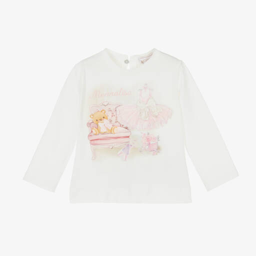 Monnalisa-Кремовый хлопковый топ с медвежонком | Childrensalon Outlet