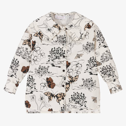 Monnalisa-Elfenbeinfarbene Schmetterling-Bluse aus Baumwolle für Mädchen | Childrensalon Outlet
