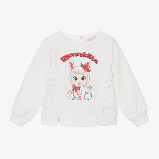 Monnalisa-Girls Ivory Cotton Cry Babies Sweatshirt | Childrensalon Outlet