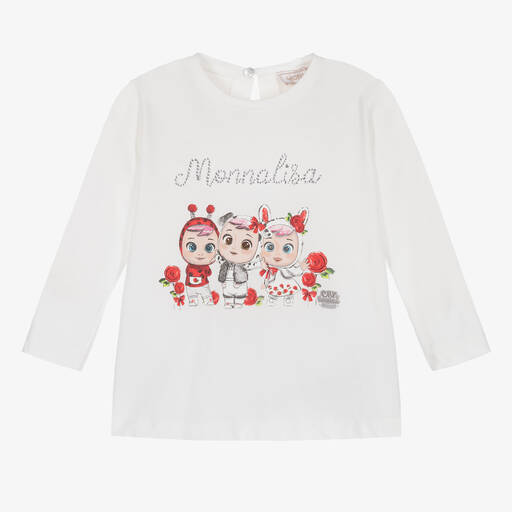 Monnalisa-Girls Ivory Cotton Diamanté Top | Childrensalon Outlet