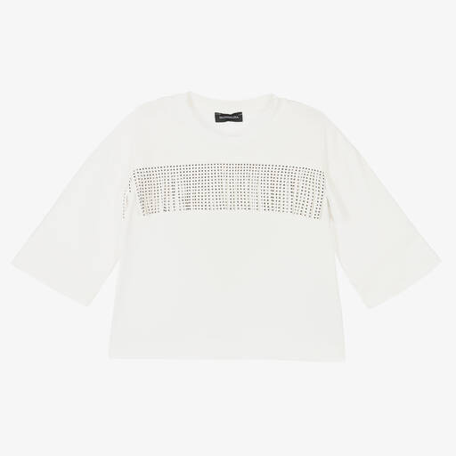 Monnalisa-Girls Ivory Cotton Fringe Top | Childrensalon Outlet