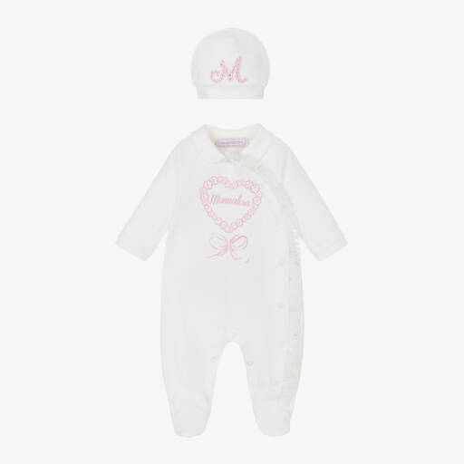 Monnalisa-Girls Ivory Cotton Onesie Set | Childrensalon Outlet