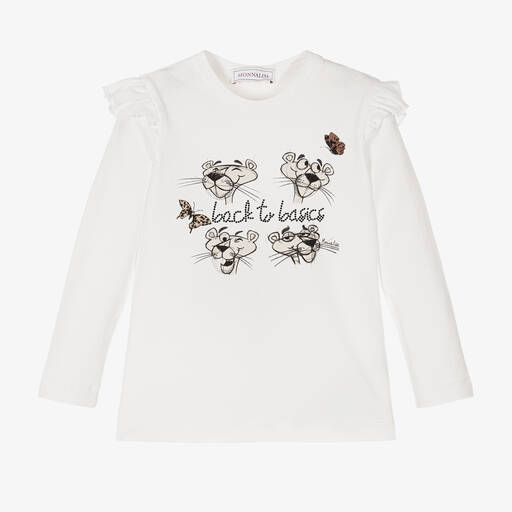 Monnalisa-Girls Ivory Cotton Pink Panther Top | Childrensalon Outlet