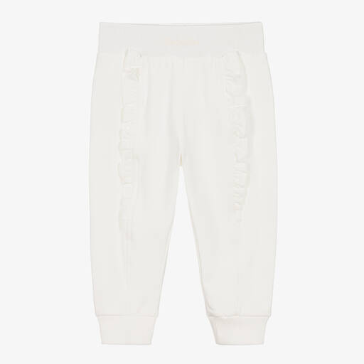 Monnalisa-Girls Ivory Cotton Ruffle Joggers | Childrensalon Outlet