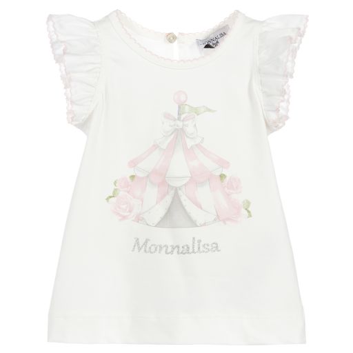 Monnalisa-Girls Ivory Cotton Top | Childrensalon Outlet