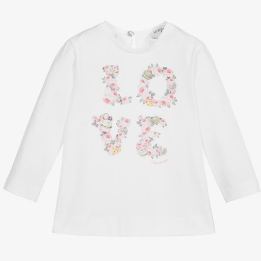 Monnalisa-Girls Ivory Cotton Top | Childrensalon Outlet