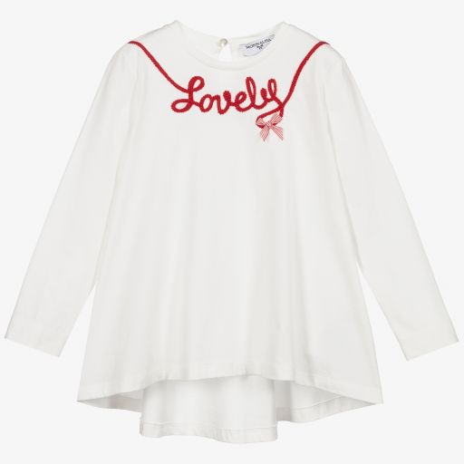 Monnalisa-Girls Ivory Cotton Tunic Top | Childrensalon Outlet