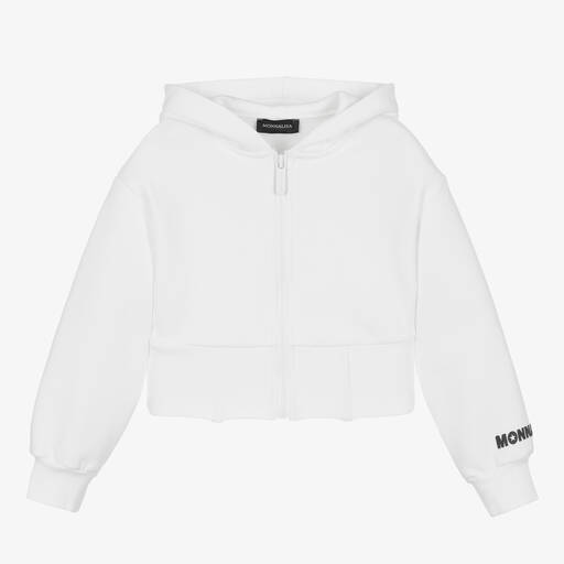 Monnalisa-Girls Ivory Cotton Zip-Up Top | Childrensalon Outlet