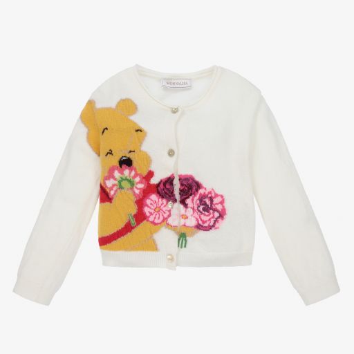 Monnalisa-Elfenbeinfarbene Disney Strickjacke (M) | Childrensalon Outlet