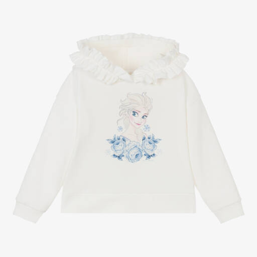 Monnalisa-Girls Ivory Elsa Print Hoodie | Childrensalon Outlet