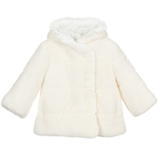 Monnalisa-Manteau ivoire en fausse fourrure Fille | Childrensalon Outlet