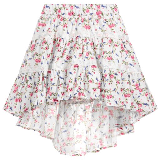 Monnalisa-Girls Ivory Floral Crêpe Skirt | Childrensalon Outlet