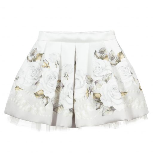 Monnalisa-Girls Ivory Floral Skirt | Childrensalon Outlet