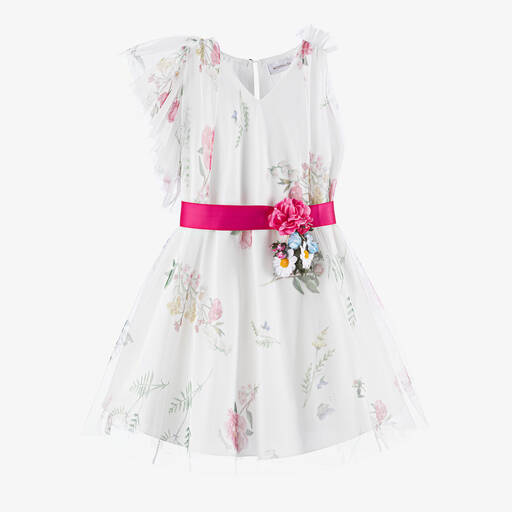 Monnalisa-Кремовое платье из тюля с цветами для девочек | Childrensalon Outlet